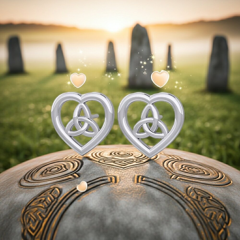 Heart With Trinity Knot Sterling Silver Post Earrings